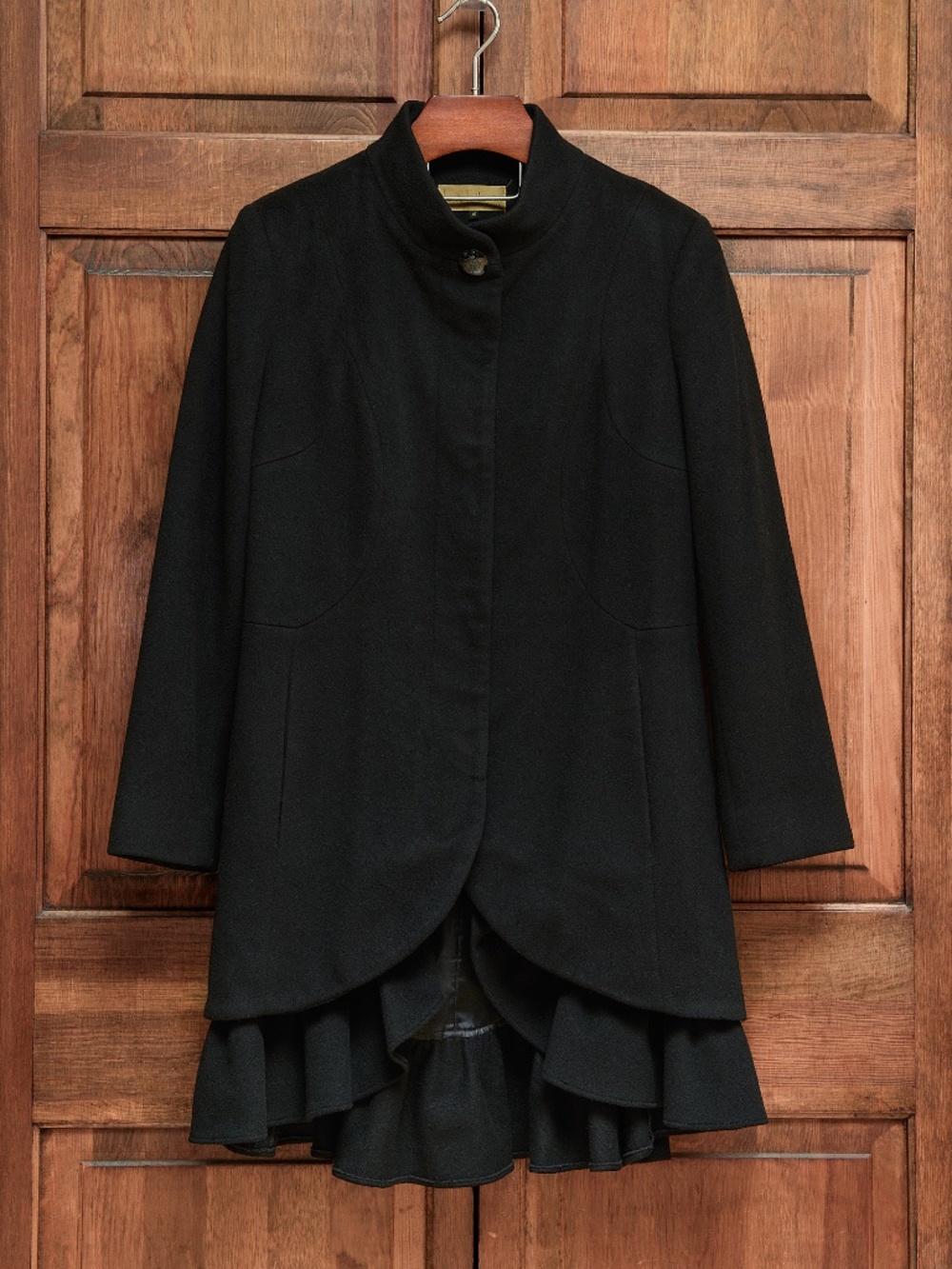 Vintage Nicole Miller Asymmetric ruffle wool coat